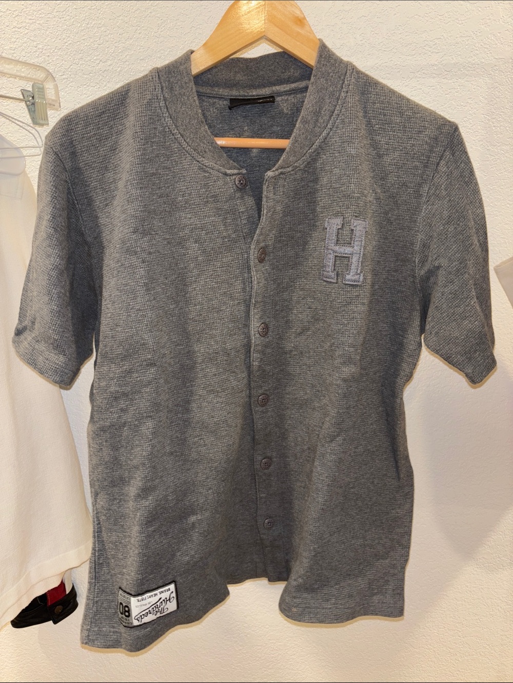 The Hundreds Gray Knit Button-Up with 'H' Chest Patch